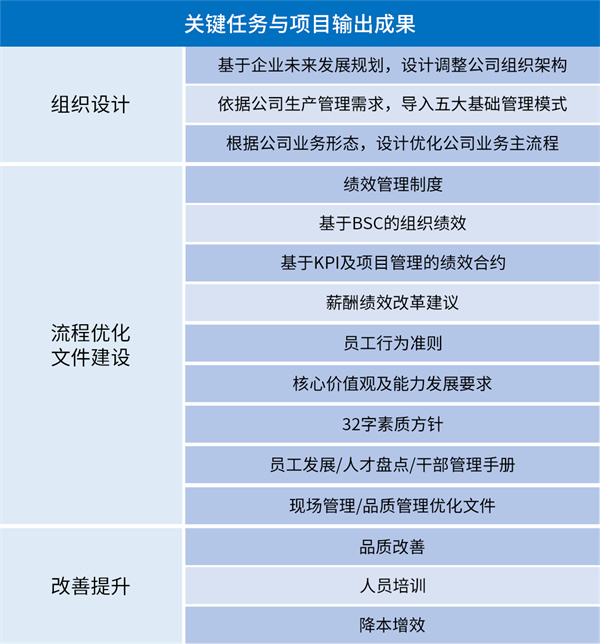 管理升级关键任务与项目输出成果